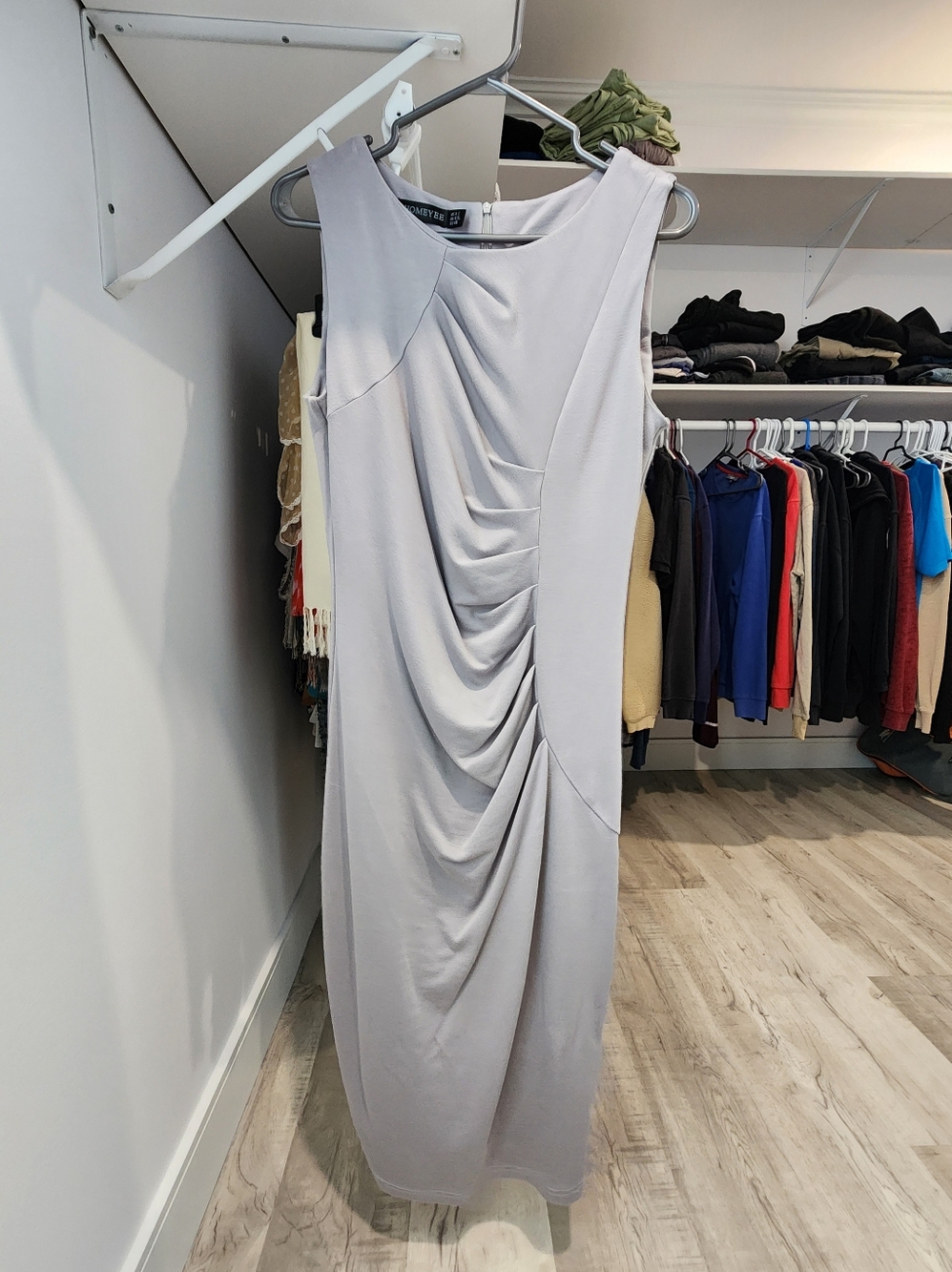 Dress (soft grey, ruched front)